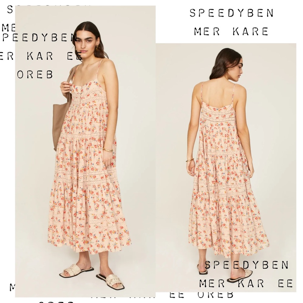 The Great. Serenade Dress in Pale Pink Kerchief Rose Print - Picture 6 of 17